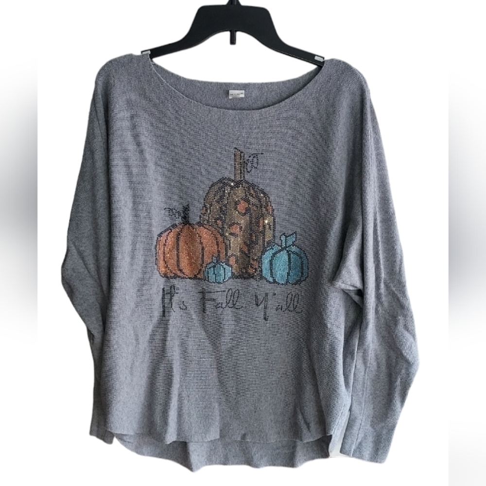 Vila Milano rhinestone its fall yall gray sweater